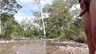 Nude bush walk and piss in creek