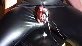 E-stim cum milking with chastity cage