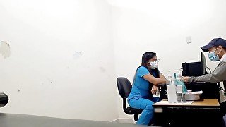 nurse conducts interview in her office and then gives intense blowjob to stranger