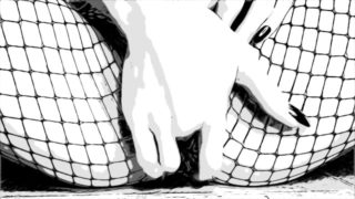 ASMR Fishnets in Comic Book style B&W with lots of moaning, wimpering, and long nails finger fucking