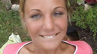 Palatable and terrific dick rider Samantha enjoys riding a stiff dick outdoors