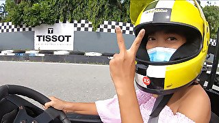 Cute Thai amateur teen 18+ girlfriend go karting and recorded on video after