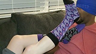 Slave worship gagging feet socks