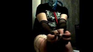 Self bondage for goth boy