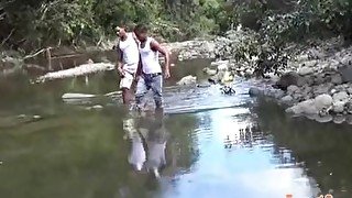 Latin twink studs get horny splashing in the river