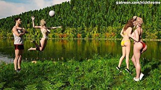 Nursing back to pleasure - part 82 - teens playing volleyball in bikinis