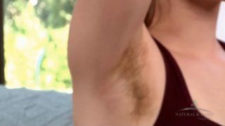 Babe with hairy armpits and hairy pussy shows us everything