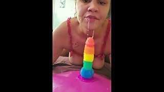 Sucking my pretty dildo