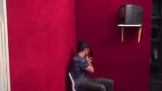 Homoexual Damien sucks a big dick in a gloryhole video