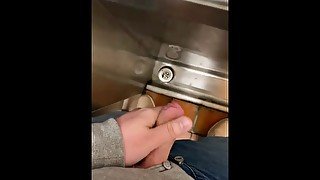 Hot cruising in public toilet wanking my hard cock with big cumshot