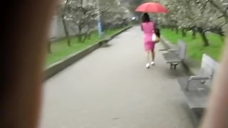 Lady with an umbrella was skirt sharked in her favorite park