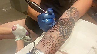 I tattoo myself and my wife came and helped. Hard handjob/sucking/toys and Cock electrocution