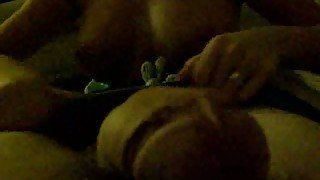 Busty amateur girlfriend wanking my dick on POV sex video