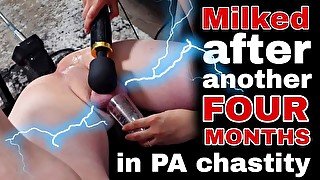 Femdom Milked Ruined Orgasm After 4 Months in PA Chastity Slave Fucking Machine Real Milf Stepmom