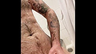 RogerRabbit gets his Big Cock soapy in the shower then cums a huge load