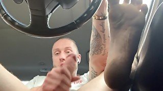 White boy cums huge in car