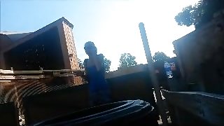 Voyeur Smoking tiny tits at theme park