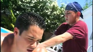 Horny Latino pool boy massages his bosses tight man ass and gets fucked