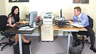 Office slut gets laid at work and enjoys a good splash on face