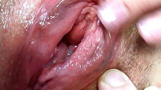 Please fuck me and cum inside. Female orgasm. Close-up gaping pussy and dripping creampie.