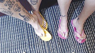 Double flip flop foot fetish play