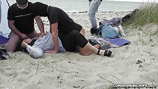 Creampied by plenty of strangers on a common beach