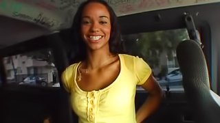 Lovely ebony teen babe gets fucked in the bangbus