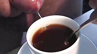 Sperm coffee cookie glass uncut cock foreskin masturbation