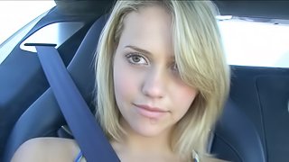 Amazing blonde masturbating in the car