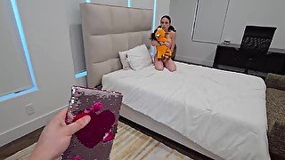 Adorable brunette maid Lucia Rossie is facefucked in POV