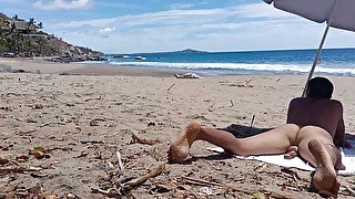 Naked fun at the beach. Masturbating and pissing