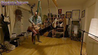 Topless Face Up Shibari Suspension With Vibrator, Real Couple Testing New Ropes