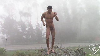 Crazy Boy DANCING NAKED And MASTURBATING On a Stone In Front Of a Busy ROAD.