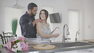 Interracial fucking in the kitchen with natural boobs Valentina Nappi