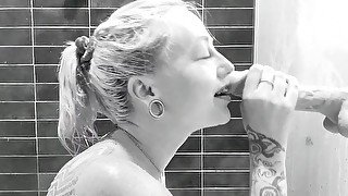 Black and White Shower Blow Job