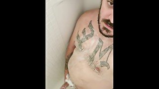 Daddy Cumming in the shower