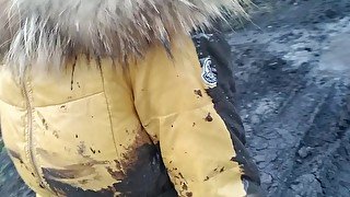 Mud sexy overknee boots and yellow moncler jacket