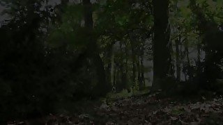 Blonde gushes piss while in the woods