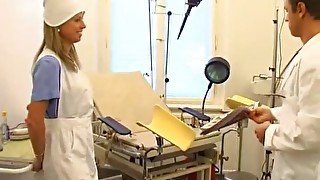 After a blowjob sweet Lucie got her tight pussy fucked by her doctor