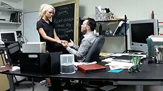 Hidden camera films sexy blonde secretary fucking her boss in the office