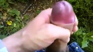 Huge uncut cock wanking outdoors