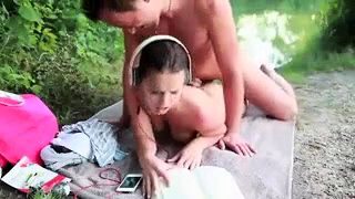 Sexy brunette in outdoor hardcore