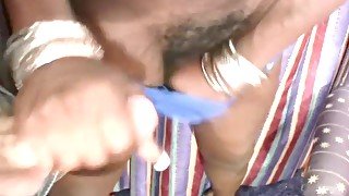 Black teen shemale in bikini wanks her shecock till cumshot