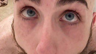 POV: skinny hairy blue-eyed bald white guy gives you a quick blowjob