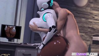 Big ass 3D ebony robot riding huge dick