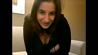 Chubby brunette teen playing with her tits and wet cherry in arousing homemade clip