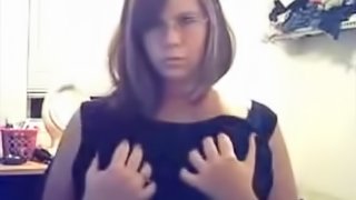 Busty chubby teen squeezing tits