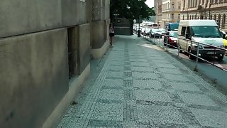 Fuck young brunette in Prague in the street