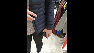 Step Mom Slut Pee on Leggings without Warning in Supermarket