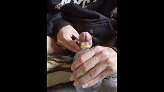 rasping cum off my cock with a can Dude in his room